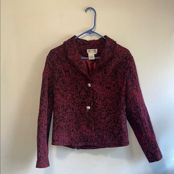 Beautiful Vintage Papillon Women's Red Patterned Large Lined Jacket - Picture 1 of 7